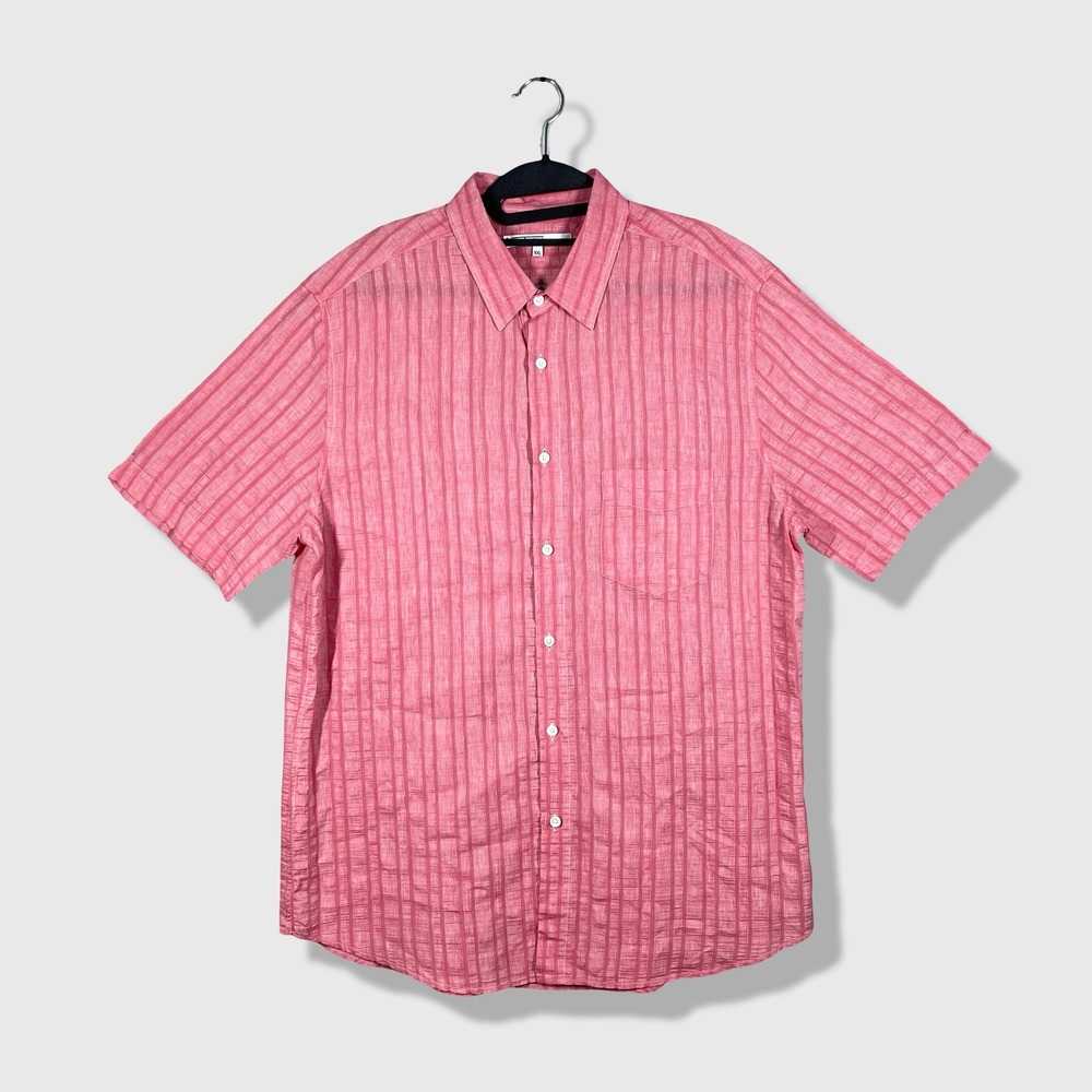 Mr Turk Button Down Shirt Mens XXL Pink Coastal Summer Resort Preppy Linen Blend